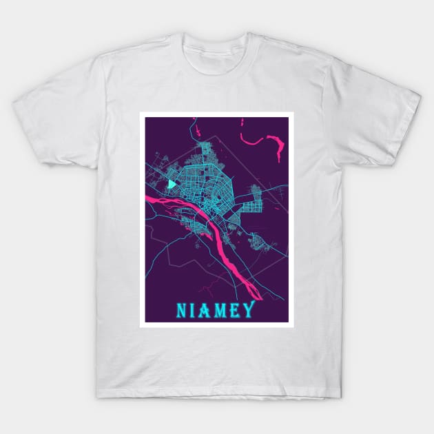 Niamey Neon City Map T-Shirt by tienstencil